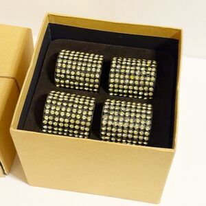 Pottery Barn Jeweled Cuff Napkin Rings Set of 4 Crystal Encrusted Holders Box